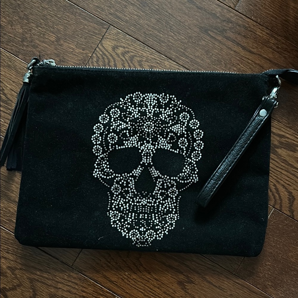 Black Clutch with Rhinestone Skull Design